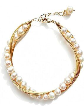Chunky Freshwater Pearl Bracelet, 14K Gold Plated, Non-Tarnish, Handmade Jewelry